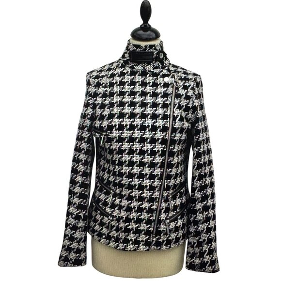 Barbour International Black Streak Houndstooth Jacket Womens Size 6 Wool Blend - Picture 3 of 14